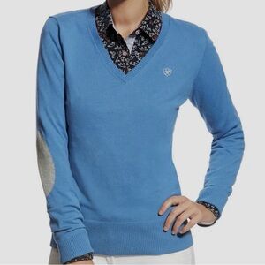 Women’s Ariat Blue V-Neck Sweater Equestrian Western Riding Preppy Size XS